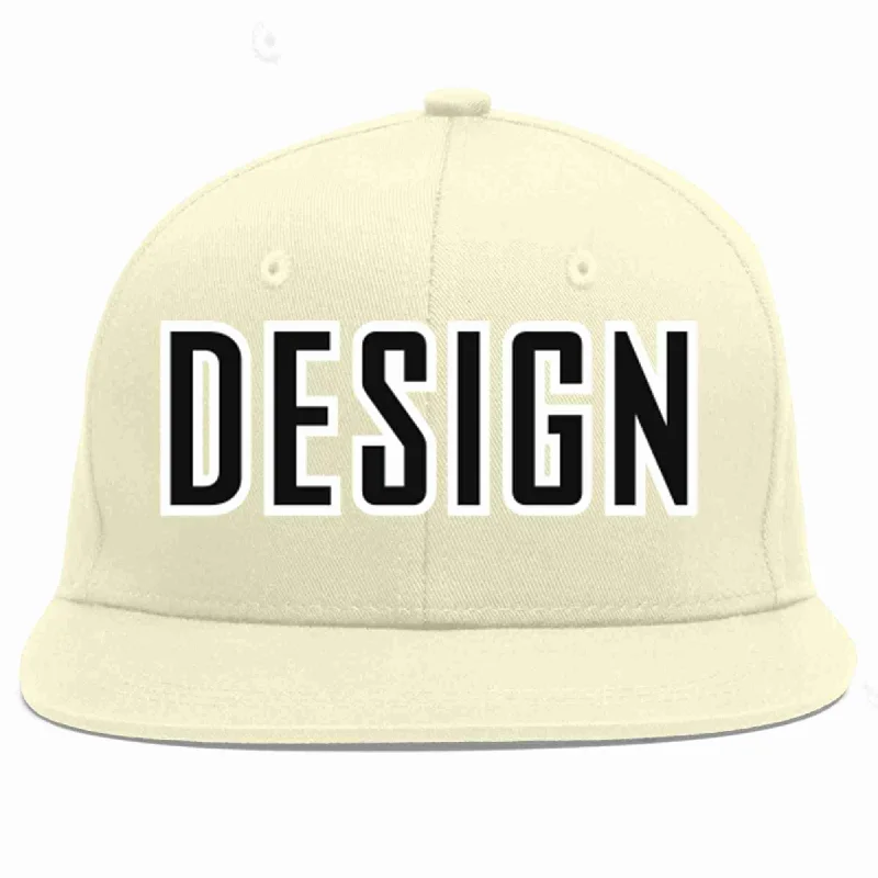 Baseball Cap For Game Day Gear-Custom Cream Black-White Flat Eaves Sport Baseball Cap Design for Men/Women/Youth