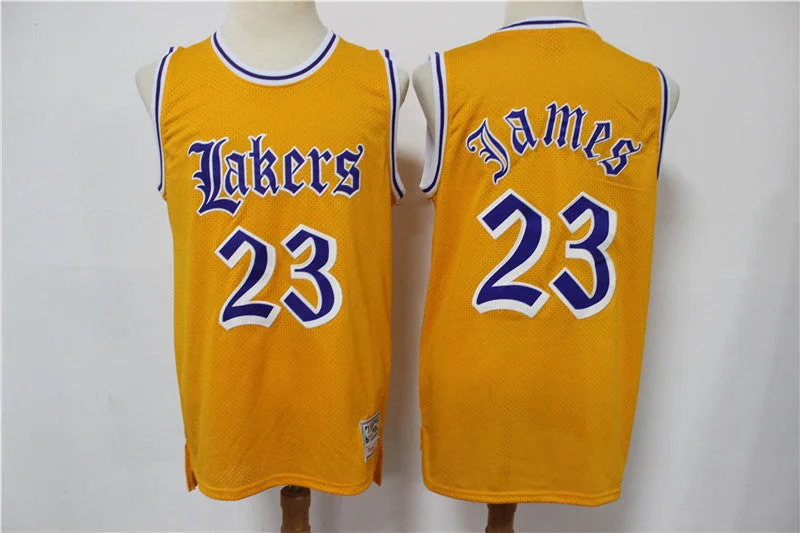 Basketball Jersey For Fan Custom Numbering-Lakers 23 Lebron James Yellow Faded Swingman Basketball Jersey