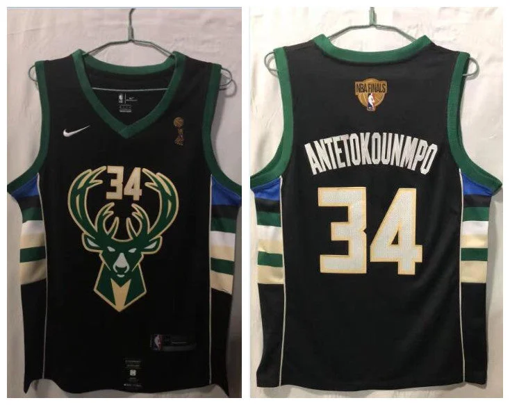 Basketball Jersey For Supporter Customization-Bucks 34 Giannis Antetokounmpo Black 2021 Finals Champions Swingman Basketball Jersey