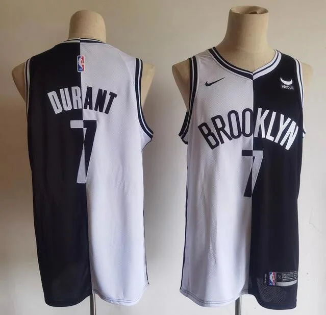 Basketball Jersey For College And High School Teams-Nets 7 Kevin Durant Black White Split Swingman Basketball Jersey