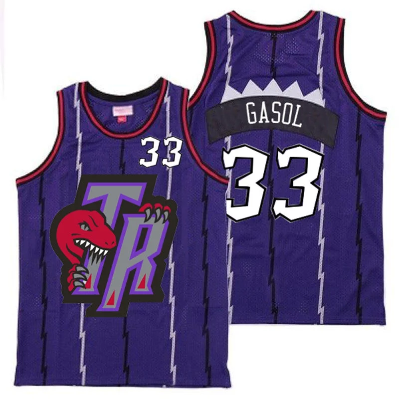 Basketball Jersey For Fundraisers-Raptors 33 Marc Gasol Purple Big Gray TR Logo Retro Basketball Jersey