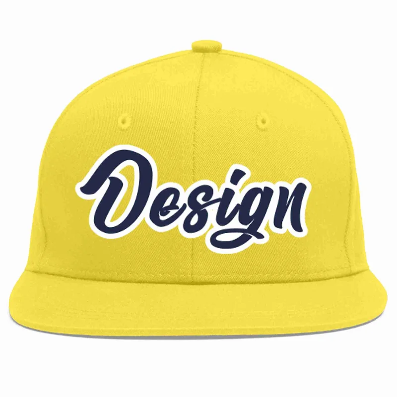 Baseball Cap For Custom Embroidery Options-Custom Light Gold Navy-White Flat Eaves Sport Baseball Cap Design for Men/Women/Youth