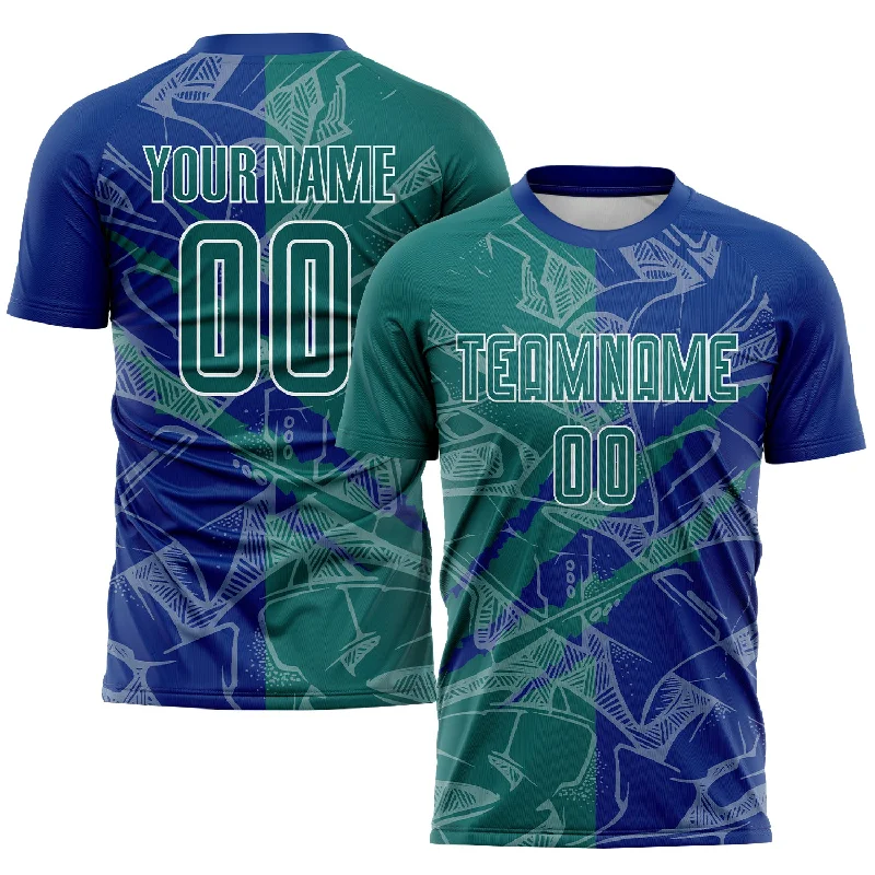 Football Jersey For Official League Orders-Custom Graffiti Pattern Teal-Royal Scratch Sublimation Soccer Uniform Jersey