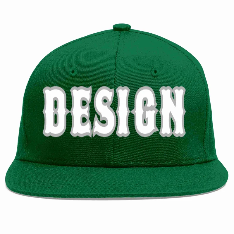 Baseball Cap For Sale-Custom Green White-Gray Flat Eaves Sport Baseball Cap Design for Men/Women/Youth