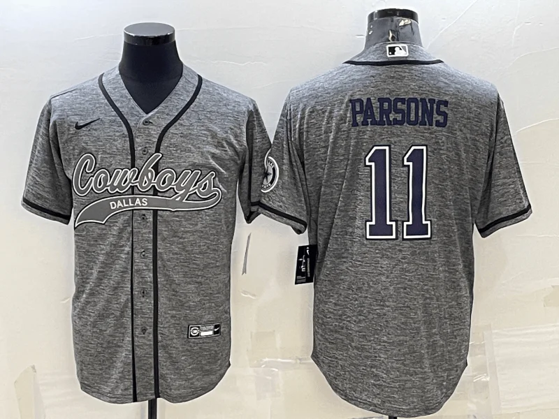 Baseball Jersey For High School Teams-Men's Dallas Cowboys #11 Micah Parsons Grey Gridiron With Patch Cool Base Stitched Baseball Jersey