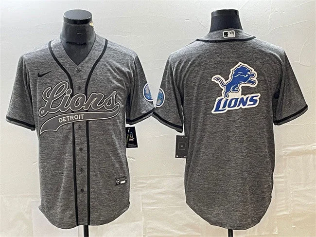 Baseball Jersey For Custom Logos And Graphics-Men's Detroit Lions Gray Team Big Logo Cool Base Stitched Baseball Jersey