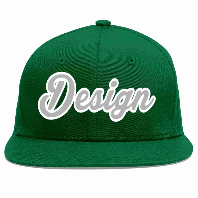 Baseball Cap For Fundraising-Custom Green Gray-White Flat Eaves Sport Baseball Cap Design for Men/Women/Youth