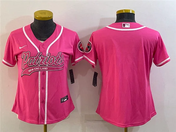 Baseball Jersey For Group Customization-Women's New England Patriots Blank Pink With Patch Cool Base Stitched Baseball Jersey(Run Small)