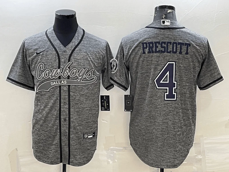 Baseball Jersey For Special Edition Custom Prints-Men's Dallas Cowboys #4 Dak Prescott Grey Gridiron With Patch Cool Base Stitched Baseball Jersey