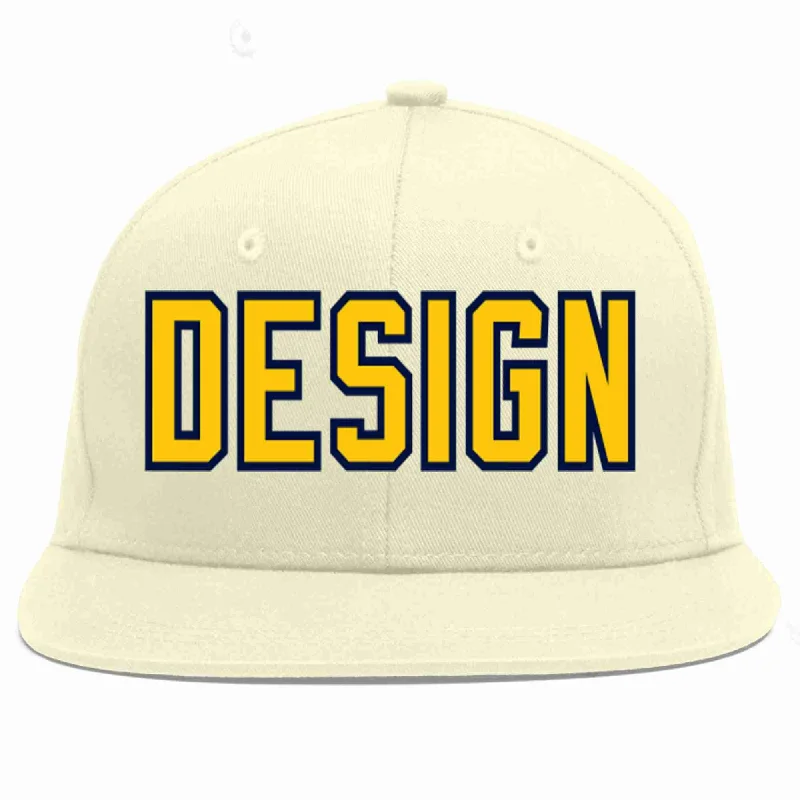 Baseball Cap For Custom Sizing-Custom Cream Gold-Navy Flat Eaves Sport Baseball Cap Design for Men/Women/Youth