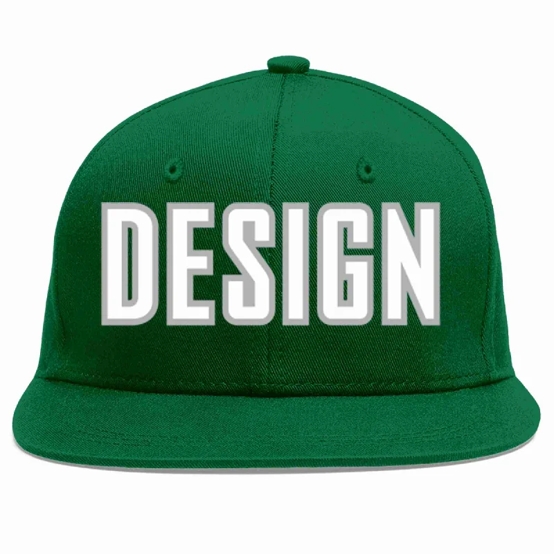 Baseball Cap For Large Groups-Custom Green White-Gray Flat Eaves Sport Baseball Cap Design for Men/Women/Youth