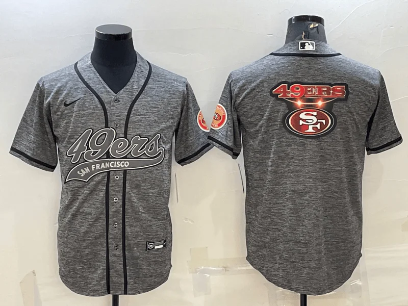 Baseball Jersey For Holiday Gifts-Men's San Francisco 49ers Grey Team Big Logo With Patch Cool Base Stitched Baseball Jersey