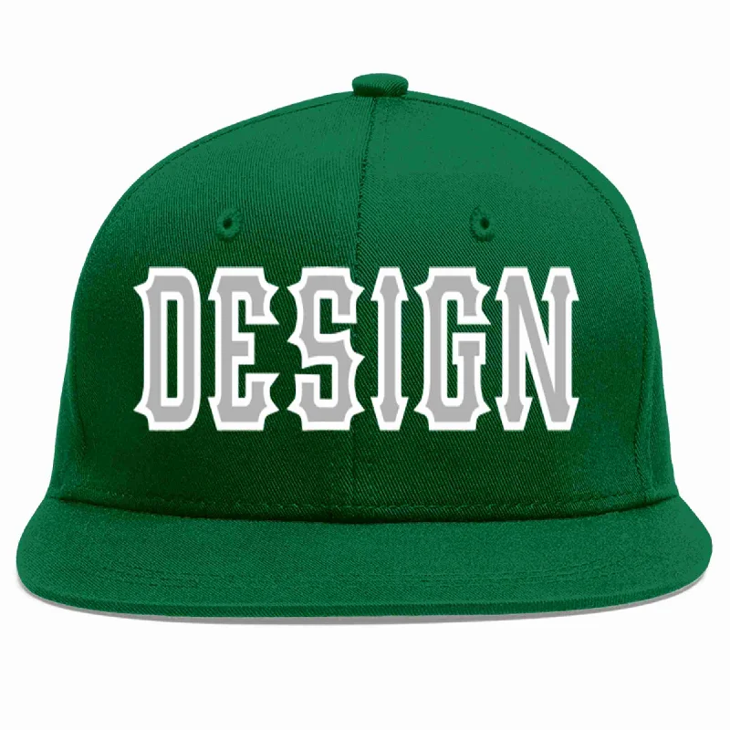 Baseball Cap With Custom Embroidered Logos-Custom Green Gray-White Flat Eaves Sport Baseball Cap Design for Men/Women/Youth