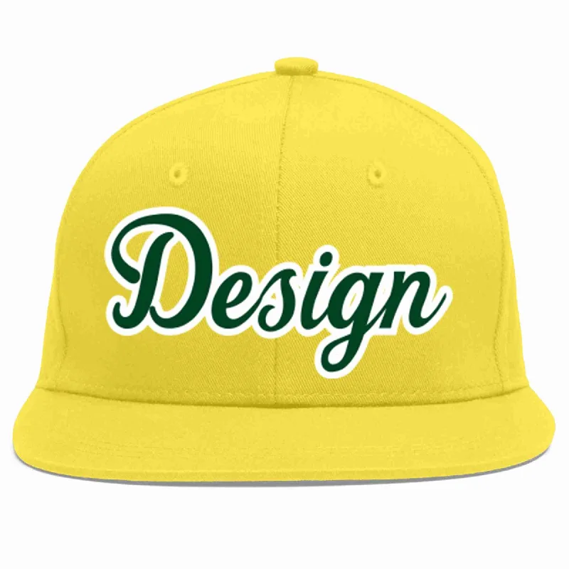 Baseball Cap For Special Occasion Gear-Custom Light Gold Green-White Flat Eaves Sport Baseball Cap Design for Men/Women/Youth