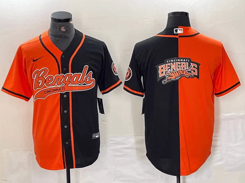 Baseball Jersey For Player Supporters-Men's Cincinnati Bengals Big Logo Orange Black Two Tone Cool Base Stitched Baseball Jersey