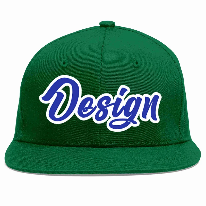 Baseball Cap For Promotional Products-Custom Green Royal-White Flat Eaves Sport Baseball Cap Design for Men/Women/Youth