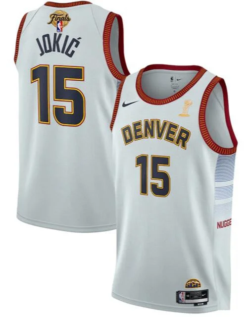 Basketball Jersey For Personalized Player Merchandise-Nuggets 15 Nikola Jokic White 2023 Finals Champions Swingman Basketball Jersey