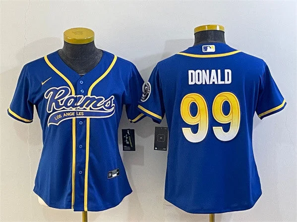 Baseball Jersey For Personalized Team Orders-Women's Los Angeles Rams #99 Aaron Donald Royal With Patch Cool Base Stitched Baseball Jersey(Run Small)