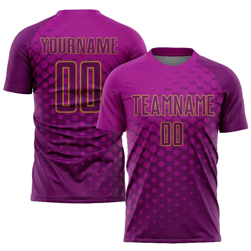 Football Jersey For Special Promotions-Custom Deep Pink Purple-Old Gold Sublimation Soccer Uniform Jersey