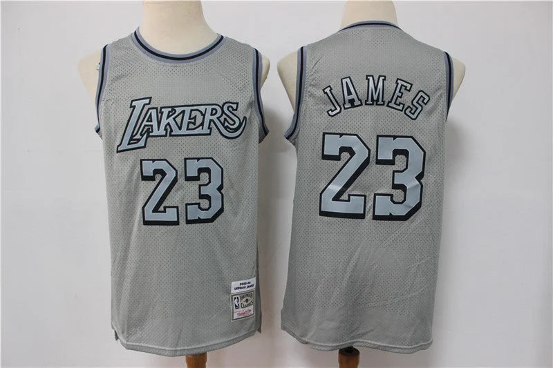 Basketball Jersey For Event Custom Fan Gear-Lakers 23 LeBron James Gray Hardwood Classics Basketball Jersey