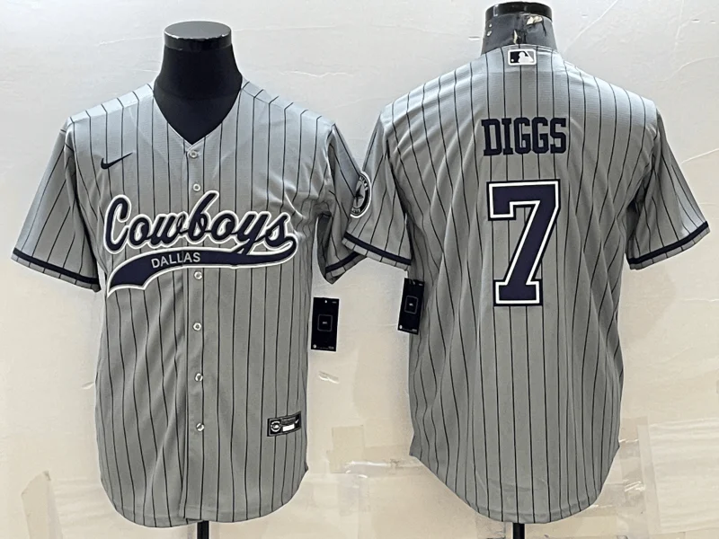 Baseball Jersey For Baseball Supporters-Men's Dallas Cowboys #7 Trevon Diggs Grey With Patch Cool Base Stitched Baseball Jersey