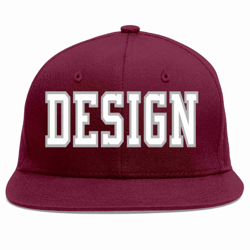 Baseball Cap For Fundraising-Custom Crimson White-Gray Flat Eaves Sport Baseball Cap Design for Men/Women/Youth