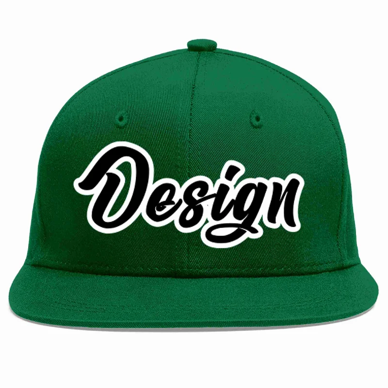 Baseball Cap For Kids With Custom Names-Custom Green Black-White Flat Eaves Sport Baseball Cap Design for Men/Women/Youth