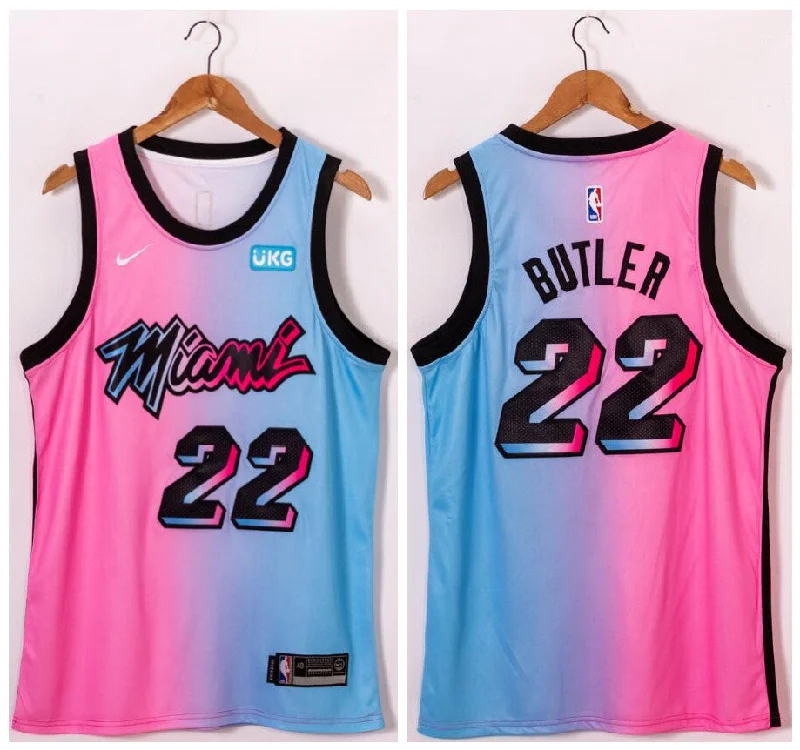 Basketball Jersey For Fan Event Customization-Heat 22 Jimmy Butler Blue Pink 2021 City Edition Swingman Basketball Jersey