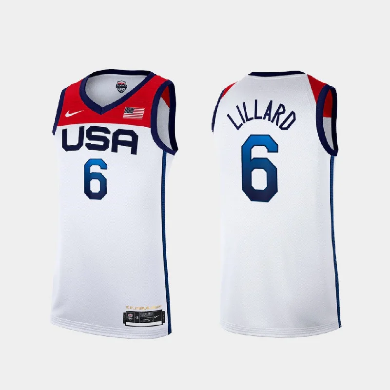 Basketball Jersey For Custom Designs-Team USA 6 Lillard White 2021 Olympics Basketball Swingman Basketball Jersey