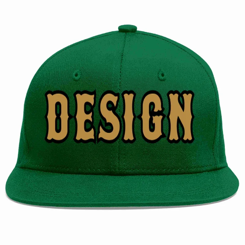 Baseball Cap For Kids-Custom Green Old Gold-Black Flat Eaves Sport Baseball Cap Design for Men/Women/Youth