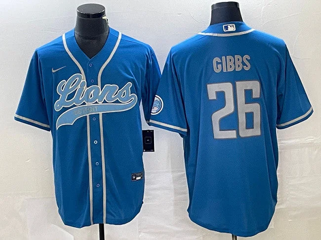 Baseball Jersey For Fanatic Merchandise-Men's Detroit Lions #26 Jahmyr Gibbs Blue Cool Base Stitched Baseball Jersey