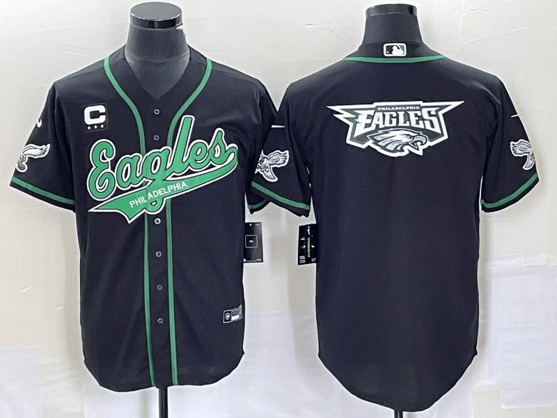 Baseball Jersey For League Teams-Men's Philadelphia Eagles Black With C Patch Team Big Logo Cool Base Stitched Baseball Jersey