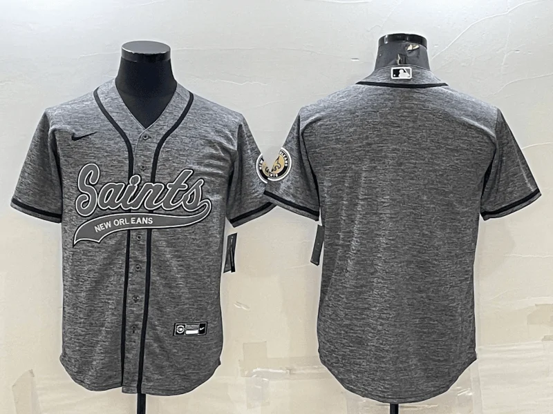 Baseball Jersey For Adults-Men's New Orleans Saints Blank Grey With Patch Cool Base Stitched Baseball Jersey