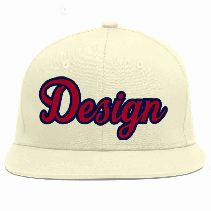 Baseball Cap For Fans And Supporters-Custom Cream Red-Navy Flat Eaves Sport Baseball Cap Design for Men/Women/Youth