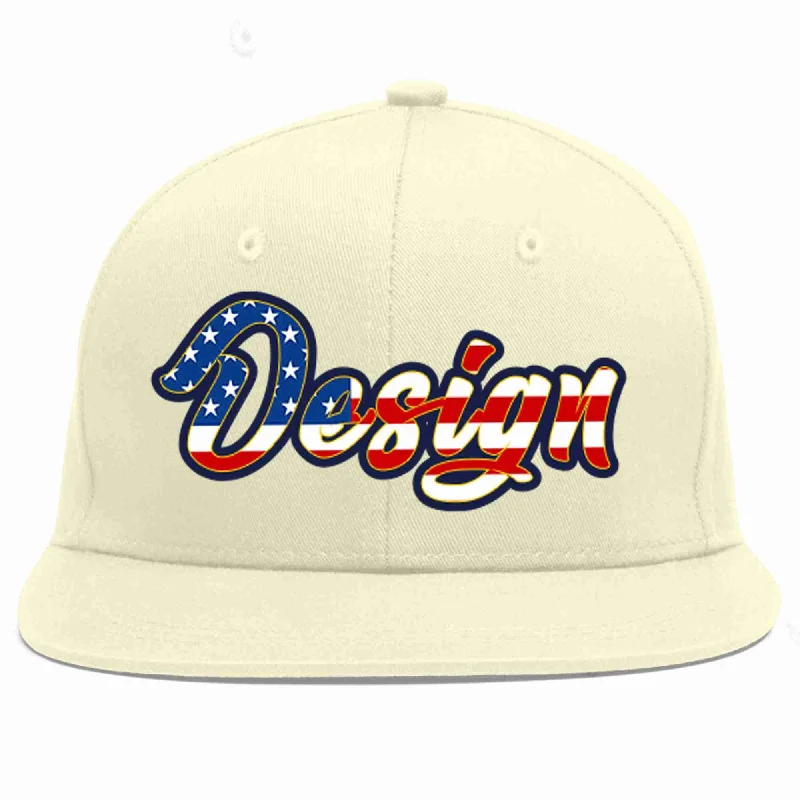 Baseball Cap With Bold Design-Custom Cream Vintage USA Flag-Gold Flat Eaves Sport Baseball Cap Design for Men/Women/Youth