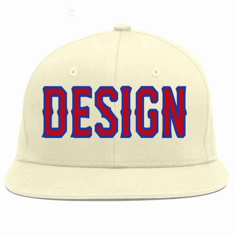 Baseball Cap For Special Occasion Gear-Custom Cream Red-Royal Flat Eaves Sport Baseball Cap Design for Men/Women/Youth