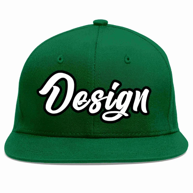 Baseball Cap With Unique Designs-Custom Green White-Black Flat Eaves Sport Baseball Cap Design for Men/Women/Youth