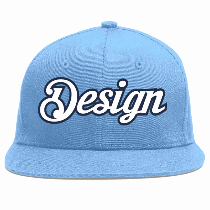 Baseball Cap For Women-Custom Light Blue White-Navy Flat Eaves Sport Baseball Cap Design for Men/Women/Youth