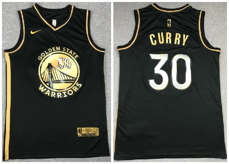 Basketball Jersey For Professional Teams-Warriors 30 Stephen Curry Black Gold 2021 Swingman Basketball Jersey