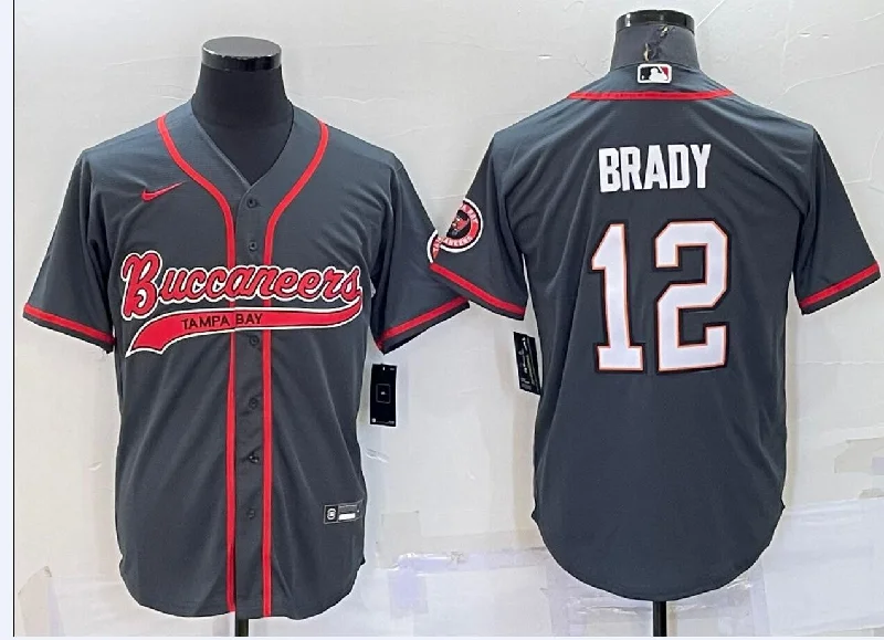 Baseball Jersey For Player Signature Designs-Men's Tampa Bay Buccaneers #12 Tom Brady Grey Stitched Cool Base Baseball Jersey