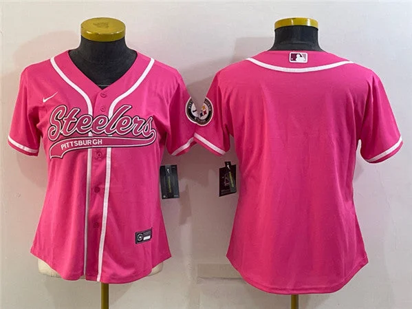 Baseball Jersey For Custom Player Numbers-Women's Pittsburgh Steelers Blank Pink With Patch Cool Base Stitched Baseball Jersey(Run Small)