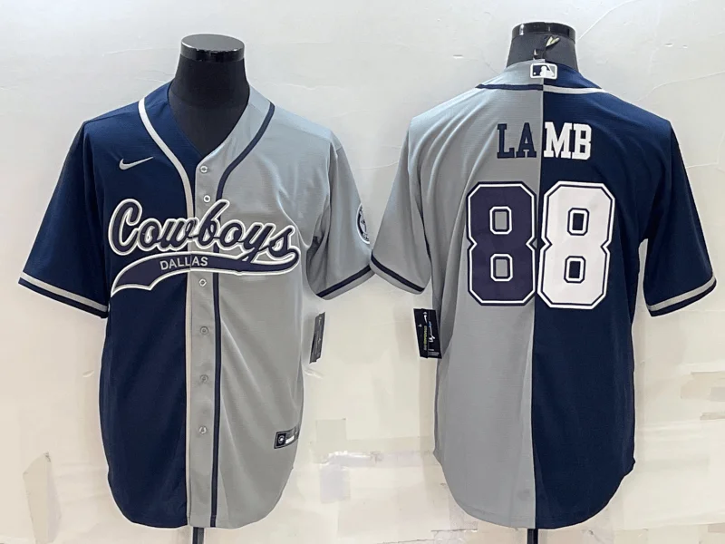 Baseball Jersey For Team Building Activities-Men's Dallas Cowboys #88 CeeDee Lamb Navy Blue Grey Two Tone With Patch Cool Base Stitched Baseball Jersey