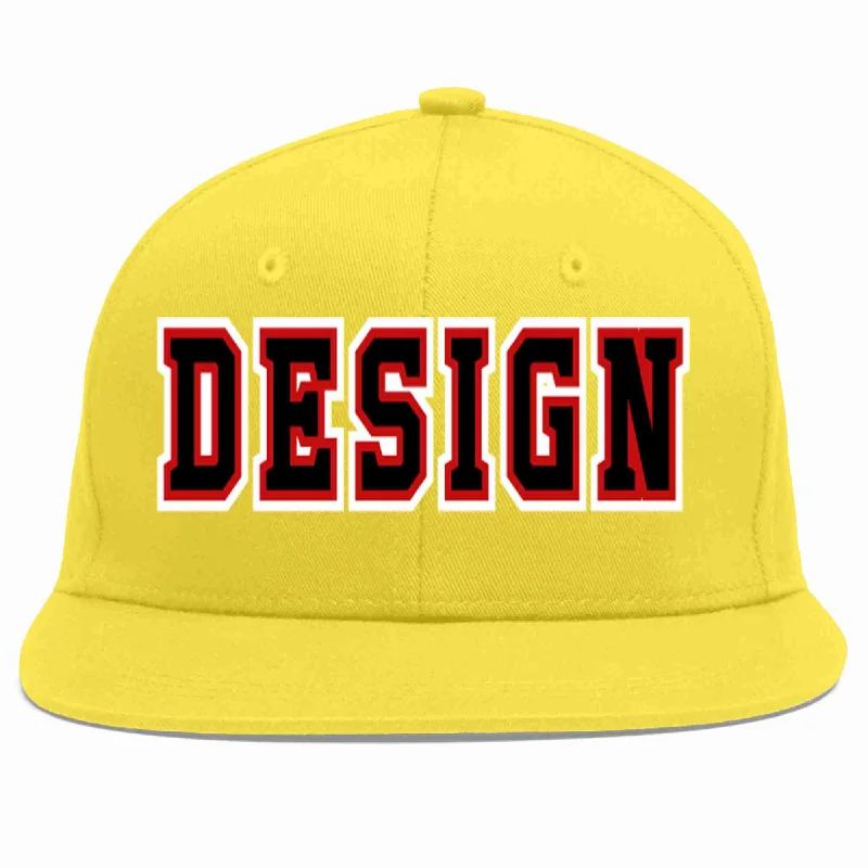 Baseball Cap For Group Orders-Custom Light Gold Black-Red Flat Eaves Sport Baseball Cap Design for Men/Women/Youth