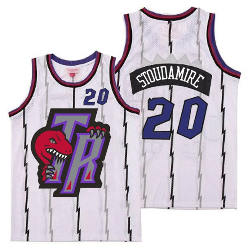 Basketball Jersey For Player Team Orders-Raptors 20 Damon Stoudamire White Big Gray TR Logo Retro Basketball Jersey