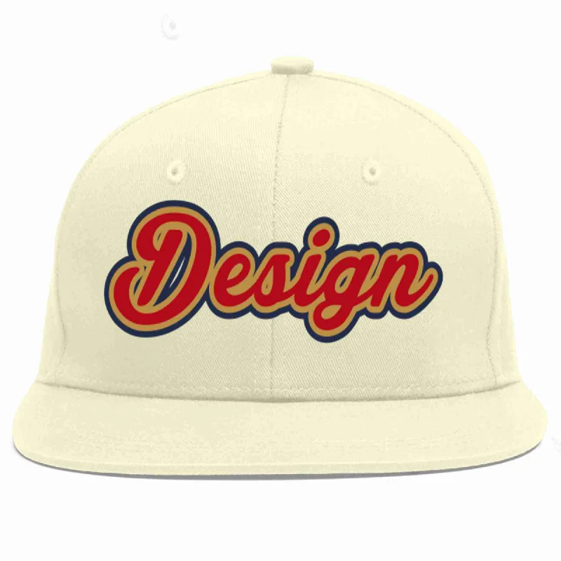 Baseball Cap For Group Events-Custom Cream Red-Old Gold Flat Eaves Sport Baseball Cap Design for Men/Women/Youth