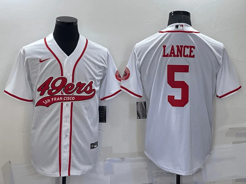 Baseball Jersey For Special Fan Gifts-Men's San Francisco 49ers #5 Trey Lance White Stitched Cool Base Baseball Jersey