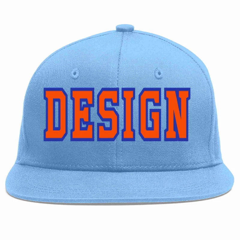 Baseball Cap For Custom Text Designs-Custom Light Blue Orange-Royal Flat Eaves Sport Baseball Cap Design for Men/Women/Youth