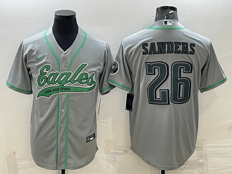 Baseball Jersey With Bold Design-Men's Philadelphia Eagles #26 Miles Sanders Grey With Patch Cool Base Stitched Baseball Jersey