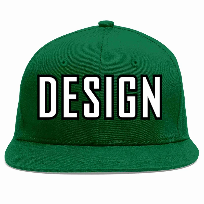 Baseball Cap For Custom Promotions-Custom Green White-Black Flat Eaves Sport Baseball Cap Design for Men/Women/Youth