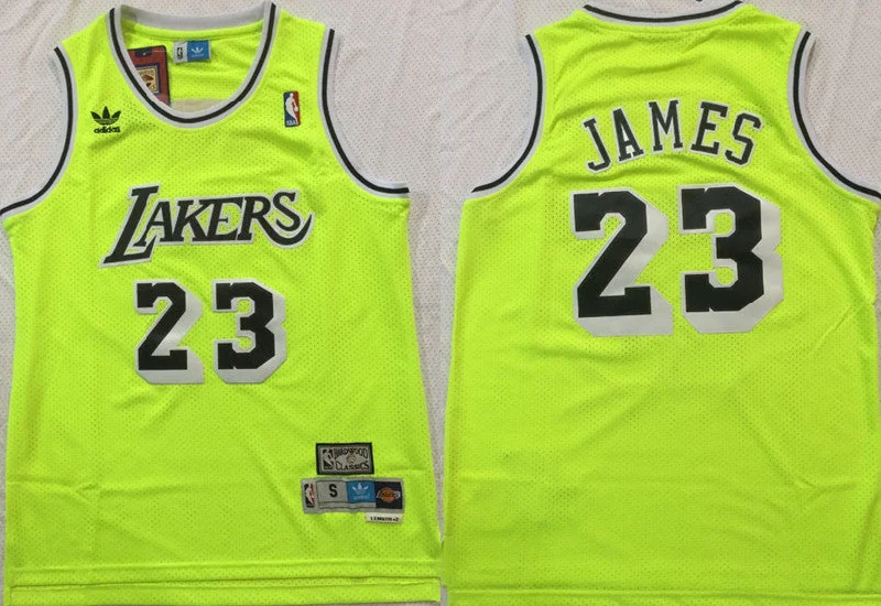 Basketball Jersey For Official Team Gear-Lakers 23 Lebron James Fluorescent Green Hardwood Classics Mesh Swingman Basketball Jersey